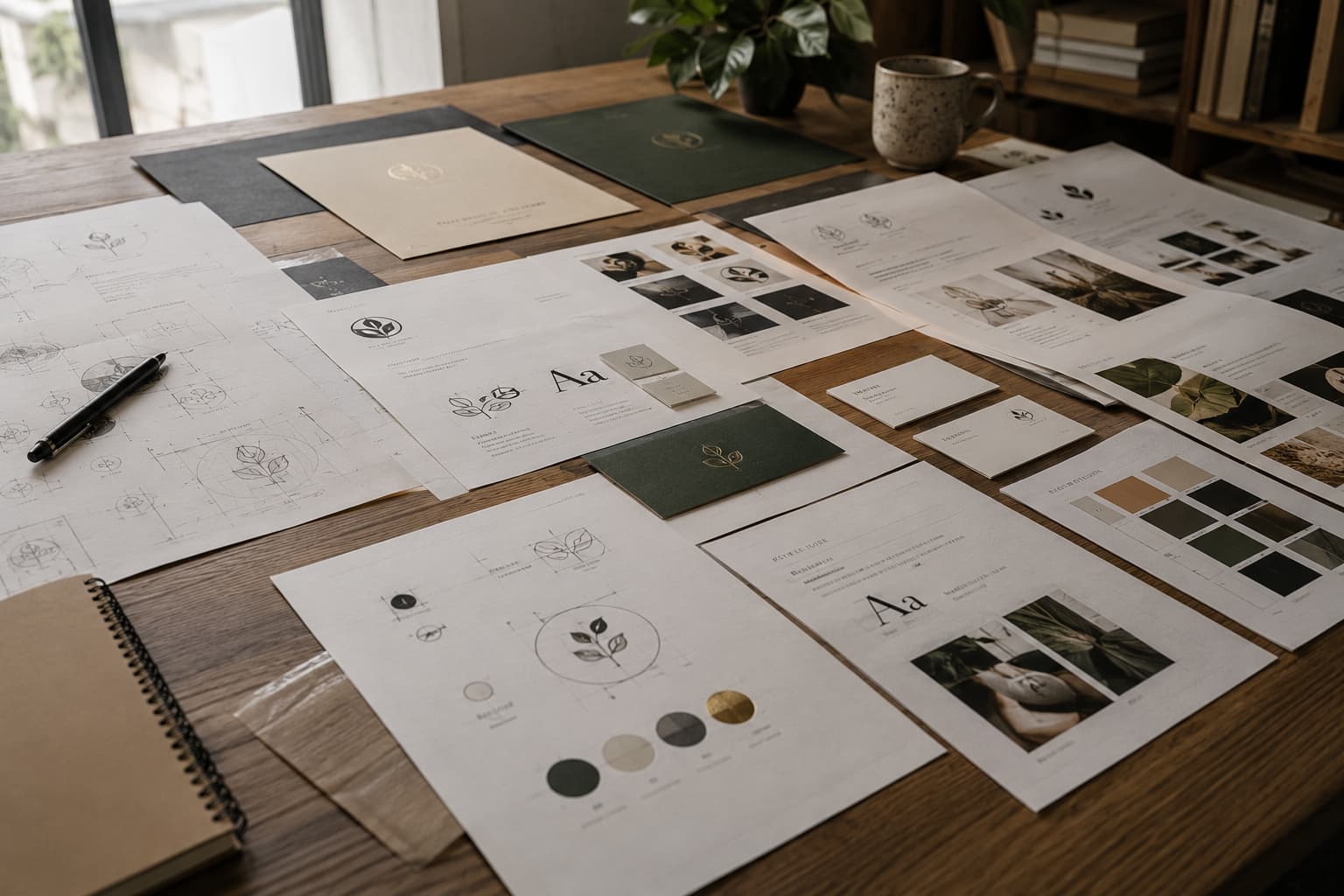 Brand identity system with print, packaging, and business material applications.